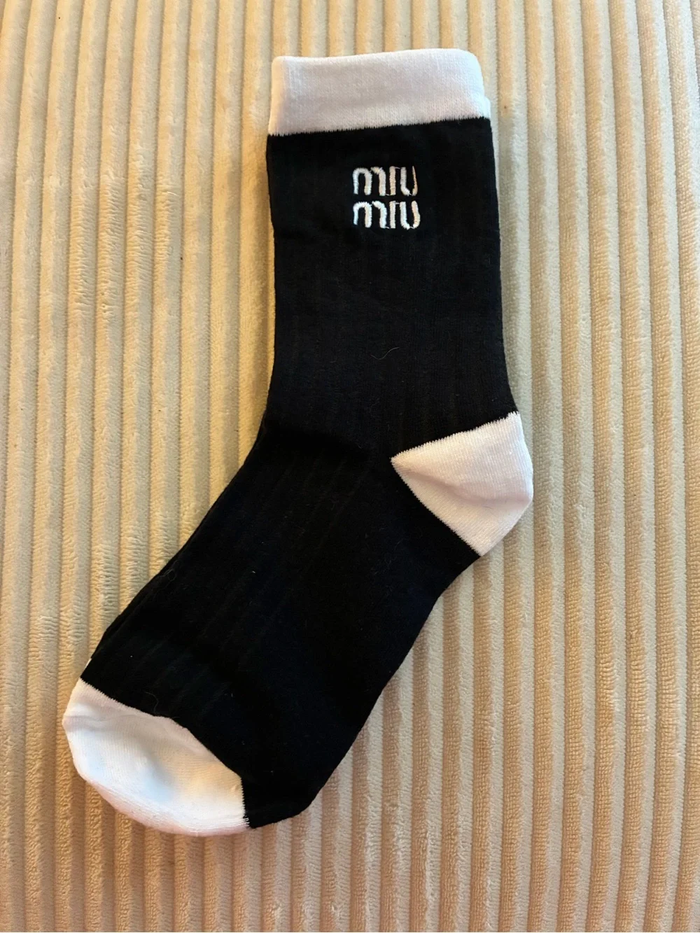 Miu Miu Black & White Logo Crew Socks